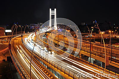 Night traffic on Basarab bridge, Bucharest Editorial Stock Photo