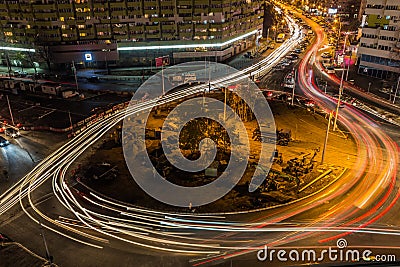 Night traffic, city lights. Editorial Stock Photo