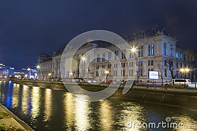 Night view of Bucharest Court of Appeal Editorial Stock Photo