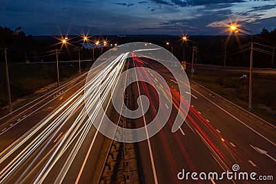 Night traffic road highway with car lights Stock Photo