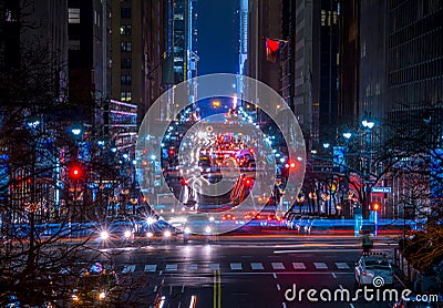 Night Traffic on 42 Street in New York City Stock Photo