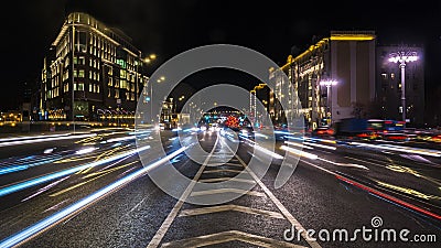Night traffic on the urban thoroughfare and road junction Editorial Stock Photo