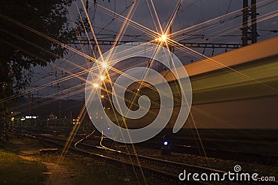 Night train departure Stock Photo