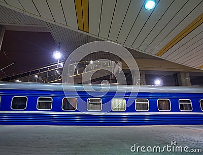 Night Train on a Platform Stock Photo
