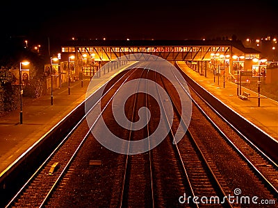 Night train station Stock Photo