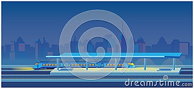 Night train station Vector Illustration