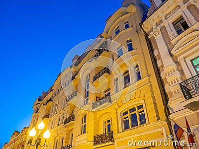 Night twilight light scene at Arbat walking street in Moscow, Russia Editorial Stock Photo