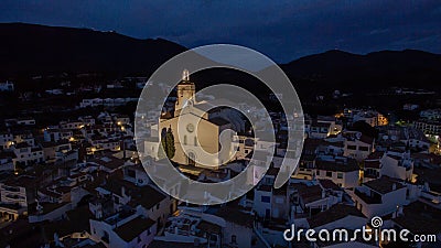 night view from the air of the fishing village of Cadaques Stock Photo