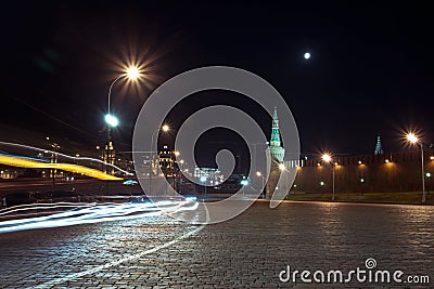 Night view of Area Vasilevsky descent near The Red Square, Moscow, Russia Stock Photo