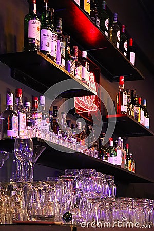 Night view of a Bar Counter Editorial Stock Photo