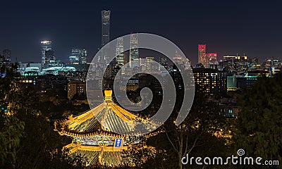 Night view of Beijing skyline from the Jingshan park Editorial Stock Photo