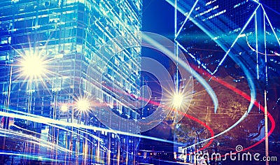 Night View of Blurry Lights in a City Concept Stock Photo