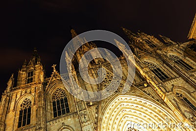 Night view of Catedral de Barcelona Stock Photo