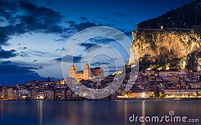 Night view of Cefalu, Sicily, Italy Stock Photo