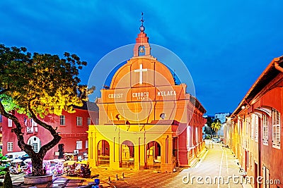 Night View of Christ Church Melaka city, Malaysia Stock Photo