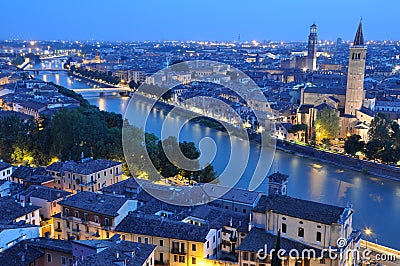 Night view of the city of Verona Stock Photo