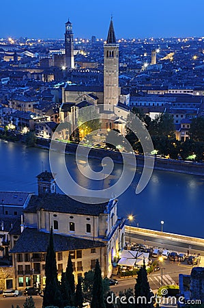 Night view of the city of Verona Stock Photo