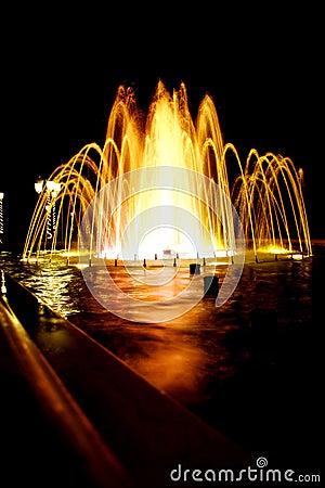 Night View of Colorful Fountain Stock Photo