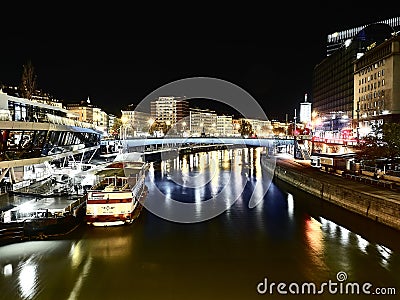 Night view of the Danubio crossing Vienna Editorial Stock Photo