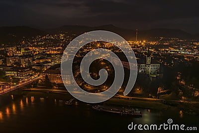 Night view for Decin city in north Bohemia Editorial Stock Photo