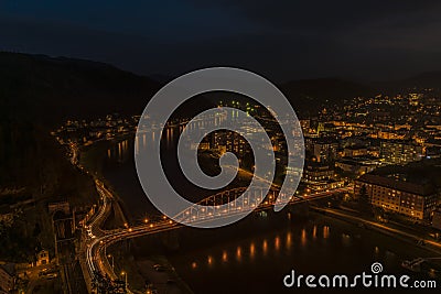 Night view for Decin city in north Bohemia Editorial Stock Photo