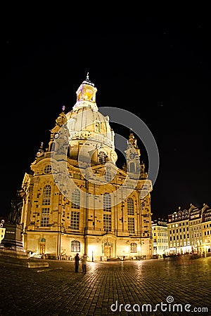 Night view on Dresden Frauenkirche (Church of Our Lady) Stock Photo