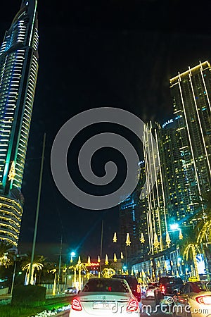 Night view of Dubai downtown boulevard UAE Editorial Stock Photo