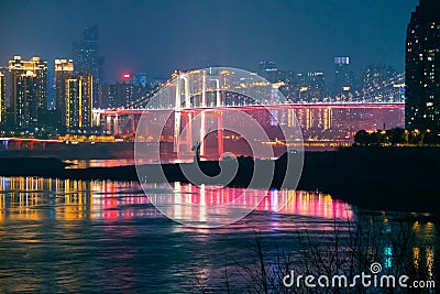 Night view of Egongyan Bridge and Egongyan Rail Bridge Editorial Stock Photo