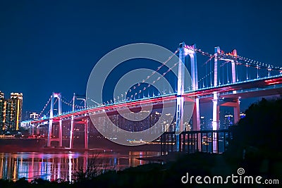 Night view of Egongyan Bridge and Egongyan Rail Bridge Editorial Stock Photo