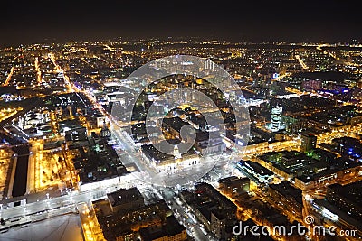 Night view of Ekaterinburg from a bird`s eye view within the historical center of the beautiful Ural city Stock Photo