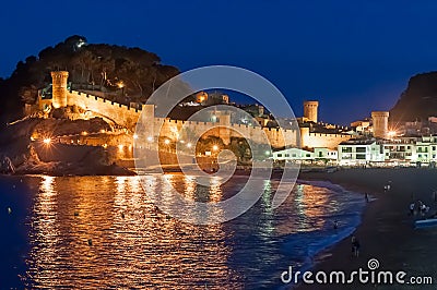 Night view of the fortress of Tossa de Mar Stock Photo