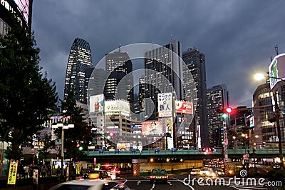 Night view scenery of gorgeous Twilight in Tokyo Shinjuku Editorial Stock Photo