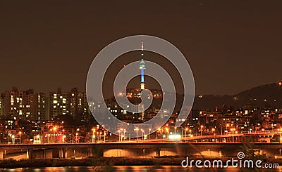 night view of Han River, Seoul Stock Photo