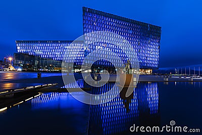 Night view on Harpa - Reykjavik Opera House Editorial Stock Photo