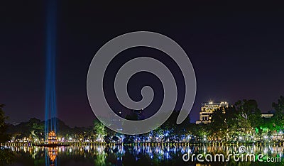 Night view of the Hoan Kiem Lake Lake of the Returned Sword Stock Photo