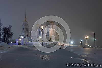 Night view of the Holy Assumption Cathedral in Vladimir, Russia Stock Photo