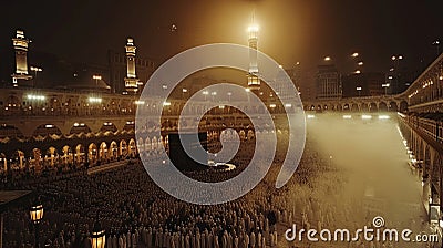 night view of kaaba in makkah with crowd of muslim people Stock Photo