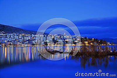 Night view of Kastoria and lake Orestiada Stock Photo