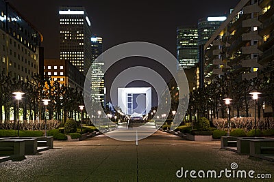 Night view of La DÃ©fense. Editorial Stock Photo