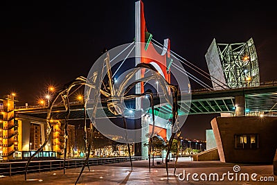 The night view of La Salve bridge and the Guggenheim Museum Editorial Stock Photo