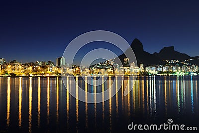 Night view Lagoon Rodrigo de Freitas (Lagoa), Rio de Janeiro Stock Photo