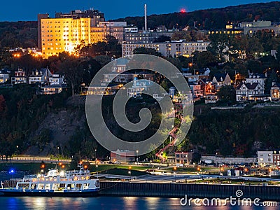 Night view of Levis city, Escalier rouge with fall color Stock Photo