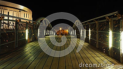 Night view of the Lovers Bridge on the Mill Island in Bydgoszcz, Poland Stock Photo