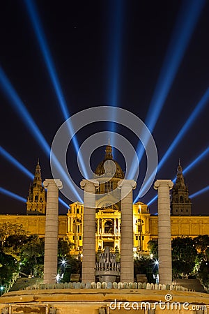 Night view of Magic Fountain light show in Barcelona, Spain Stock Photo