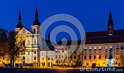 Night view of Masaryk Square, Jihlava Stock Photo