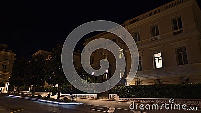 Night view of the Ministry of State of Monaco located in an old building in the historic district Monaco-Ville. Stock Photo