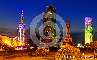 Night view of Miracle park at Batumi Stock Photo