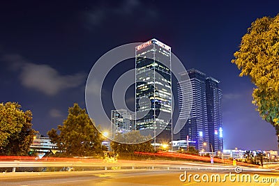 Night view of modern part of the city of tel Aviv, Israel. Editorial Stock Photo