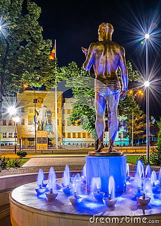 night view of the monument of fallen heroes in macedonian capital skopje Editorial Stock Photo