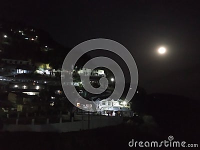 Night view moon light nainital Stock Photo